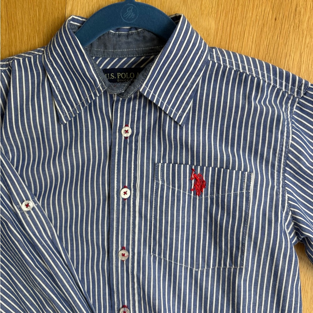 US POLO Stripped Blue and White Button Down Shirt - size 8 - Picture 1 of 6